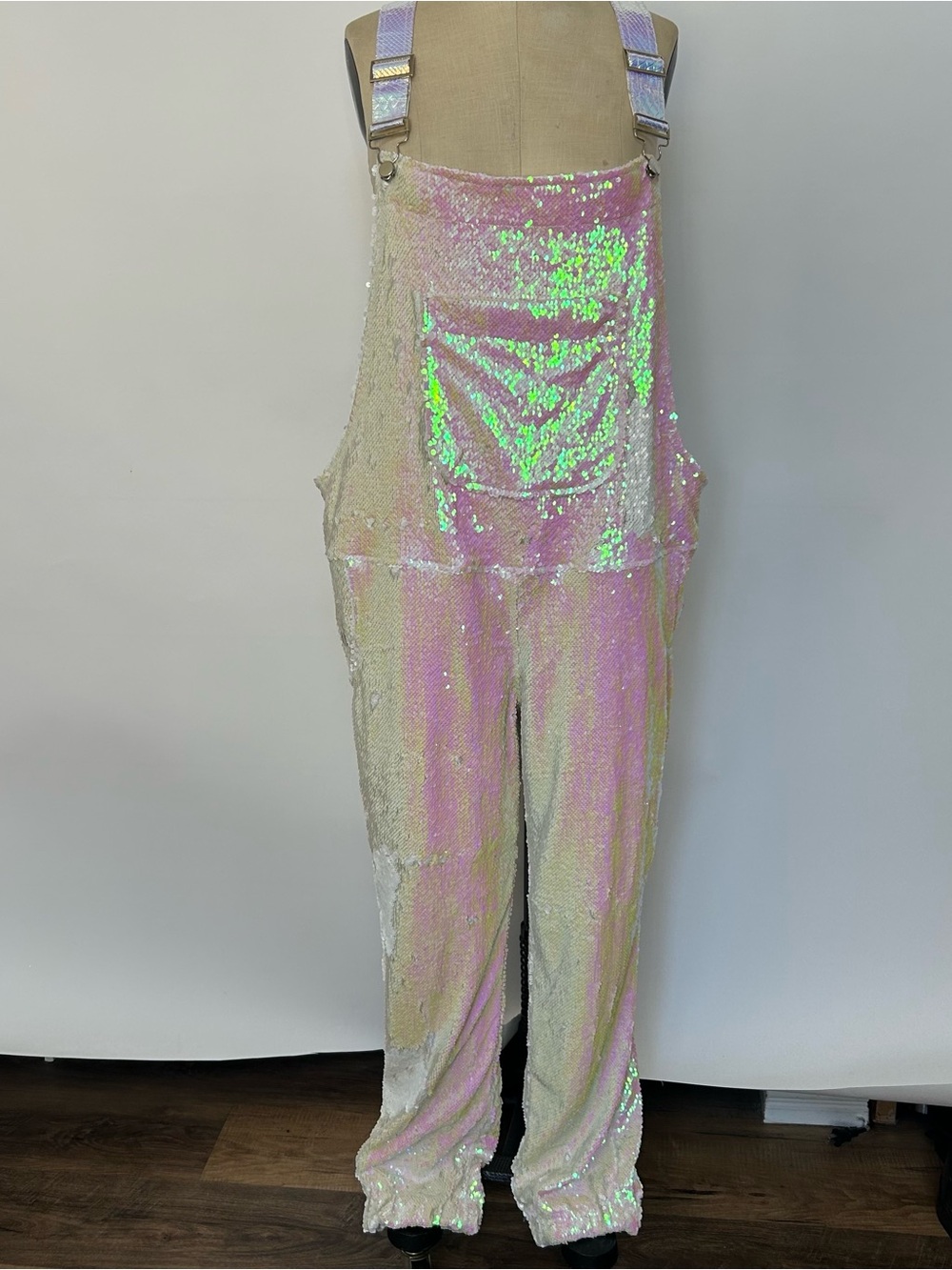 Iridescent Sequin Overall Jumpsuit - Pink
